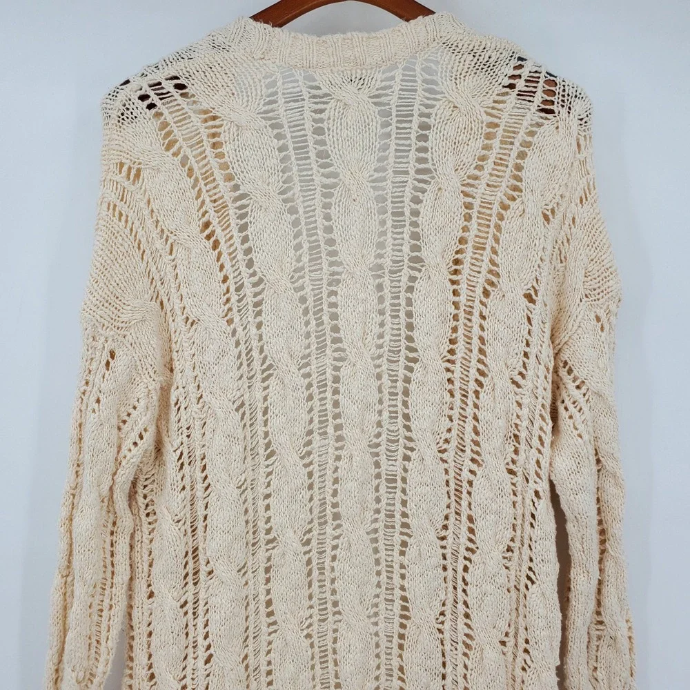 American Eagle Cream Open Knit Cable Longline Cardigan Sweater Medium Boho Chic
